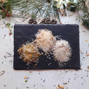 Herbal Foot Soak - view of the three herbal formulas. Left to Right: Calendula Mint, Ginger Citrus, Lavender Yarrow