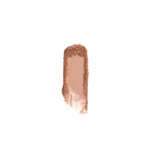 May include: A close-up of a light brown powder makeup swatch. The swatch is a vertical rectangle with a slightly uneven edge.