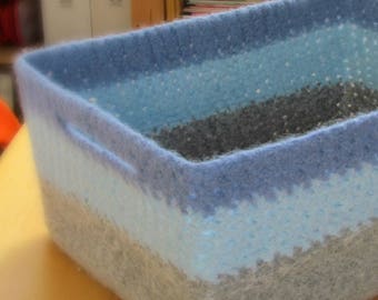 Rectangular felted wool basket - eco-friendly Organic giant bowl  - a statement piece - blue and grey - warming gift