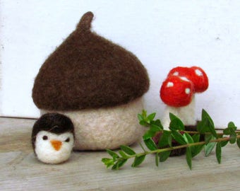 Imaginative play | Mushroom and Owl miniature, Christmas gift, Nature table, Acorn fairy house, waldorf woodland natural toy, Waldorf Child