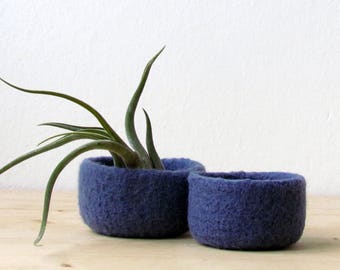 Blue denim felted bowl / Two nesting bowls in Denim blue / Cozy Air plant holder - Wool vessel