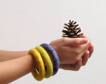 Fall color Stacking bracelet | soft jewelry, eco-friendly, Valentine day gift, felt wool, Set of three