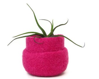 Felted bowls Neon Hot pink - Cozy little vessels - block color nesting felted wool bowls set of two - air plant holder