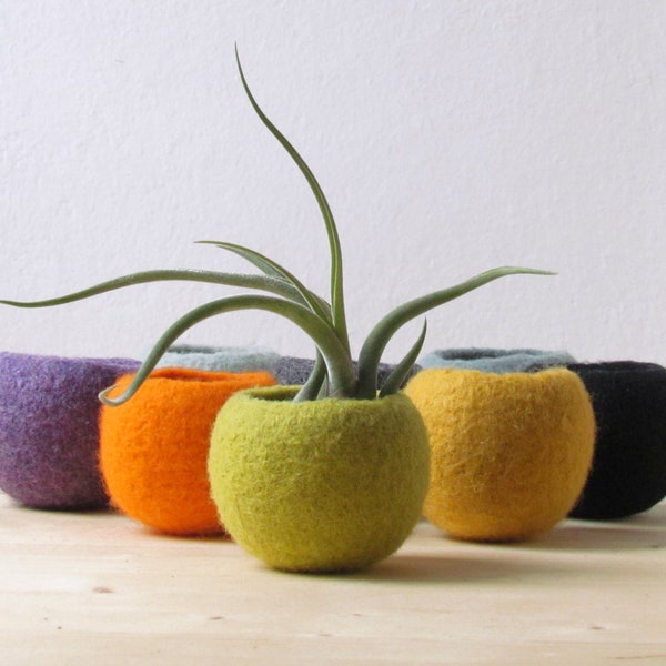 Felt planter | wool anniversary gift, Japandi home decor, Christmas gift, Succulent vase, minimalist scandinavian home decor, air plant vase