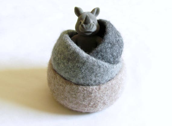 little storage basket Hygge decor Wool anniversary Rustic decor Felted wool bowls Eco friendly gift desktop organizer