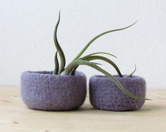 Purple grey felted bowl / Two nesting bowls in light lilac / Cozy gift Air plant holder - Wool vessel