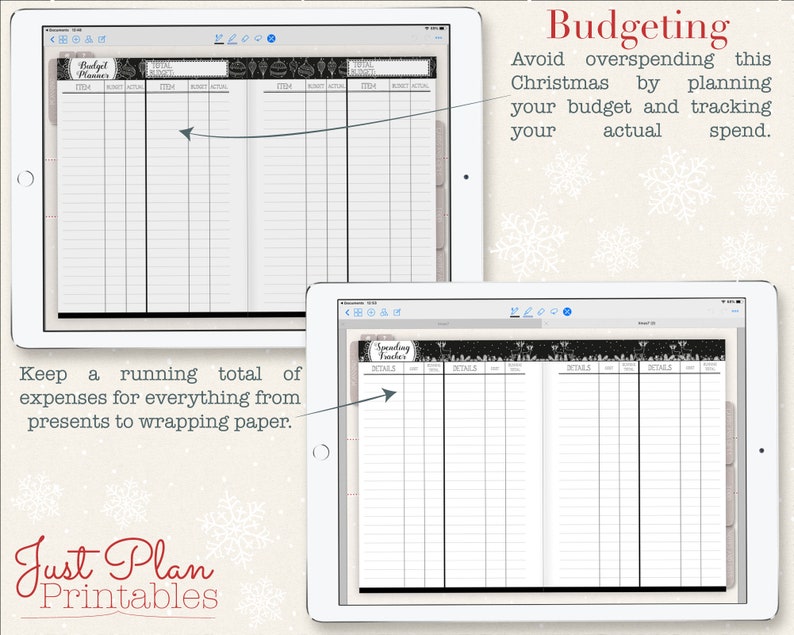 Digital Christmas Planner for Goodnotes - Christmas budgeting pages let you track your Xmas spending and make sure you stay within budget