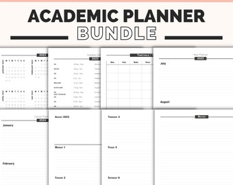 Printable Academic Planner Bundle Week to View on 2 Pages School Year Diary for Students & Teachers Homework Study A5, A4, US Half Letter