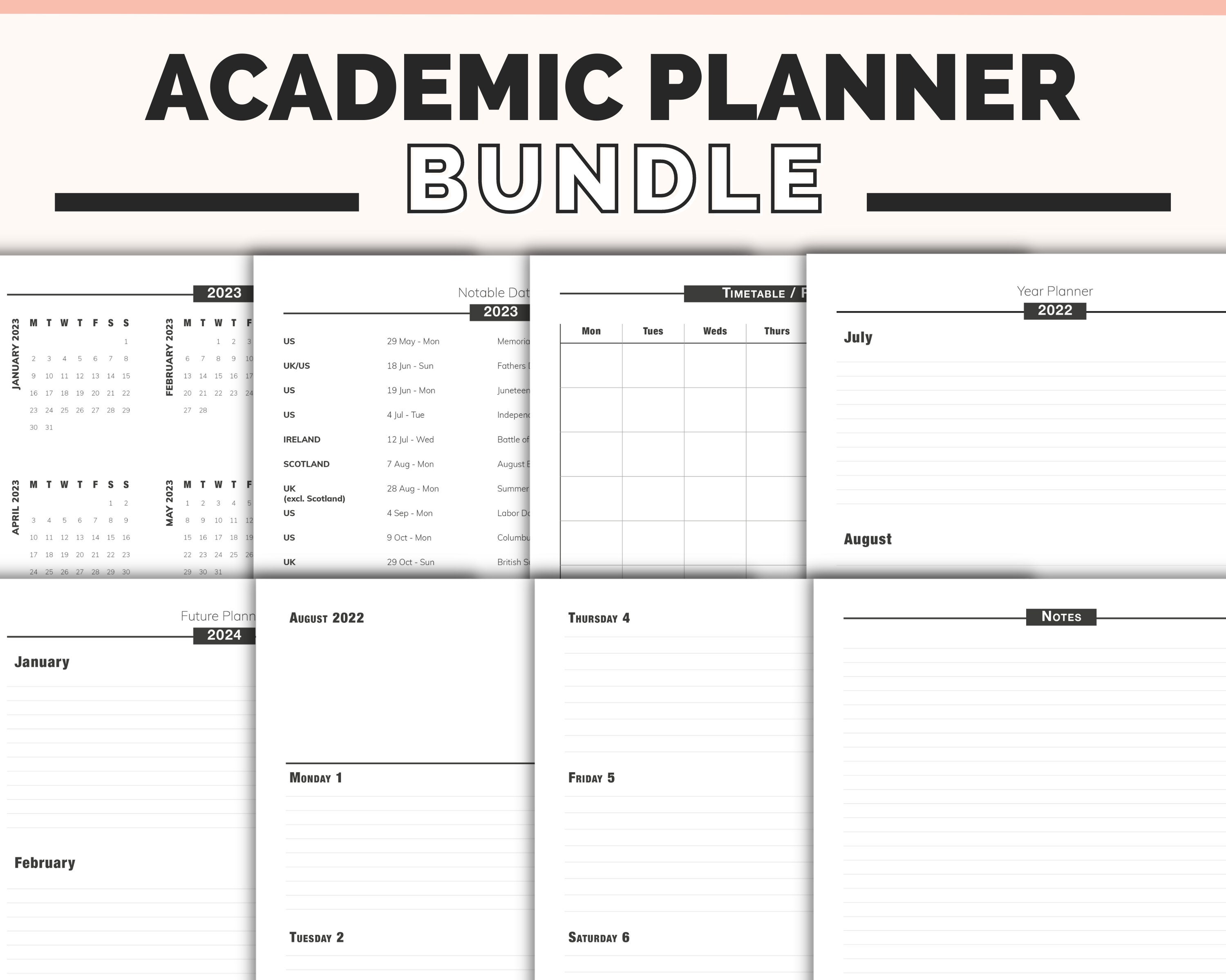 Printable Academic Planner Bundle Week to View on 2 Pages School Year ...
