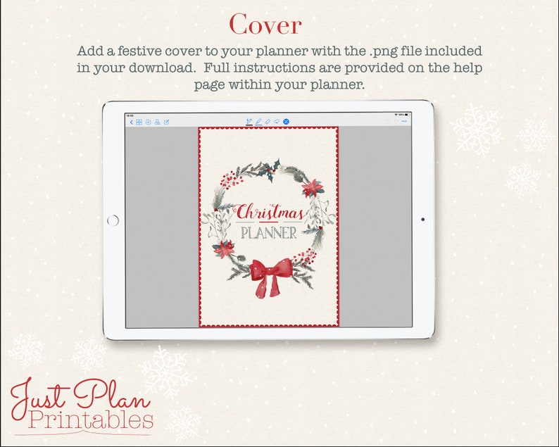 Digital Christmas Planner for Goodnotes - a pretty cover page for your planner so it looks great on your bookshelf