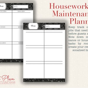 Christmas Planning Printables - Housework and maintenance planner to make sure cleaning and maintenance jobs are completed before guests arrive