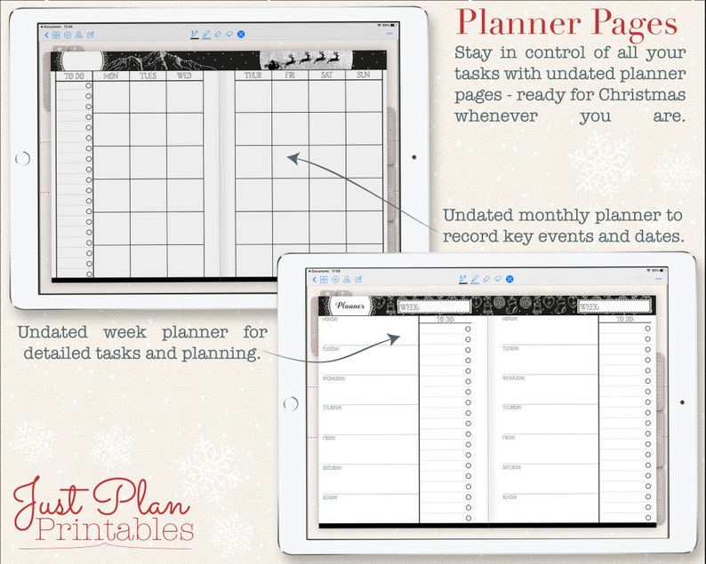 Digital Christmas Planner for Goodnotes - Undated Christmas planning pages help you to plan out the weeks leading up to Christmas to ensure that nothing is missed and everything is organised.