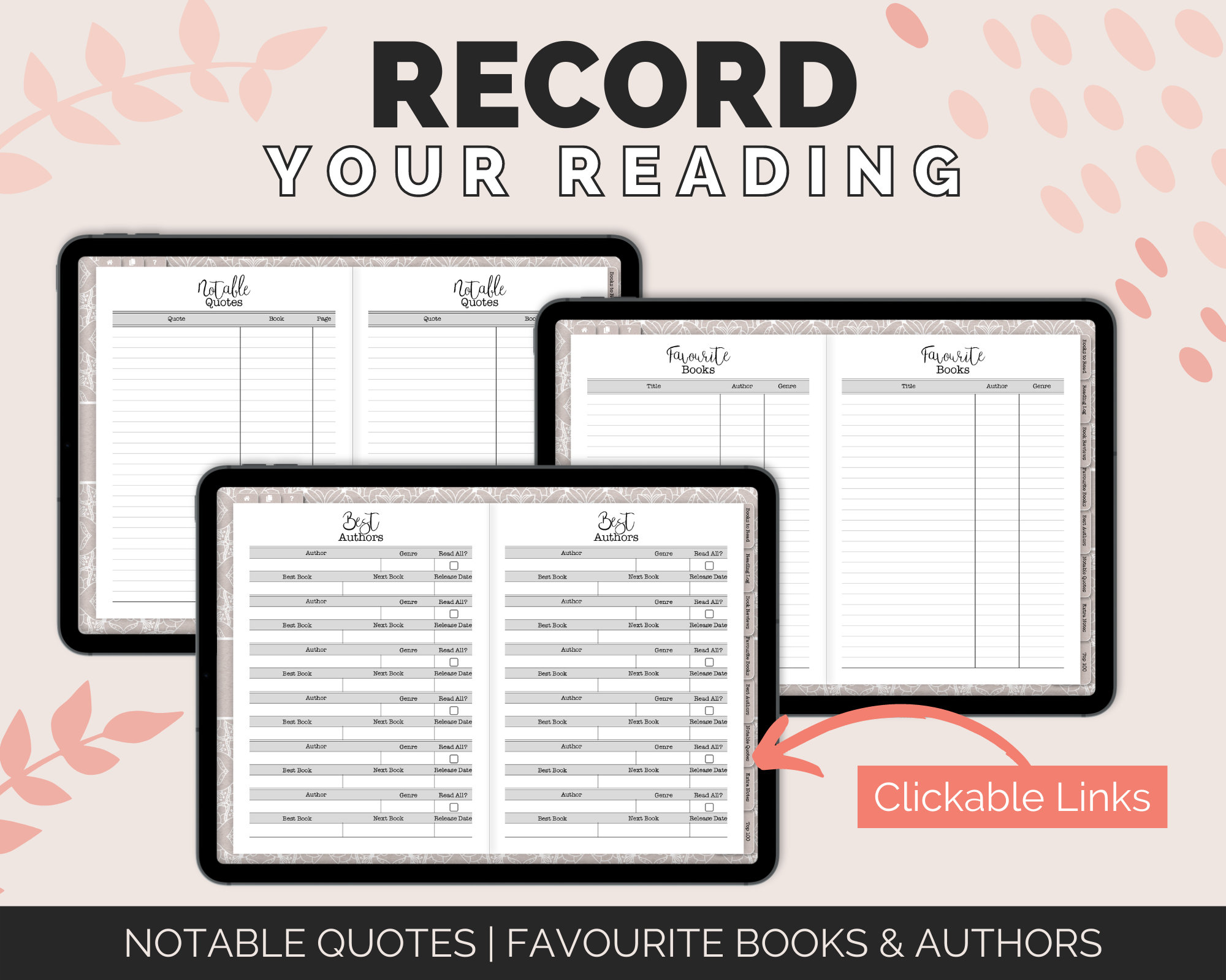 Digital Reading Journal iPad Planner for Goodnotes Notability Etc ...