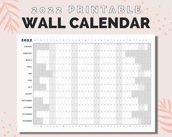 2022 Wall Calendar Printable - Minimalist Calendars Simple Blank Year at a Glance on One Page PDF for Desk Office Business A4, A3, US Letter