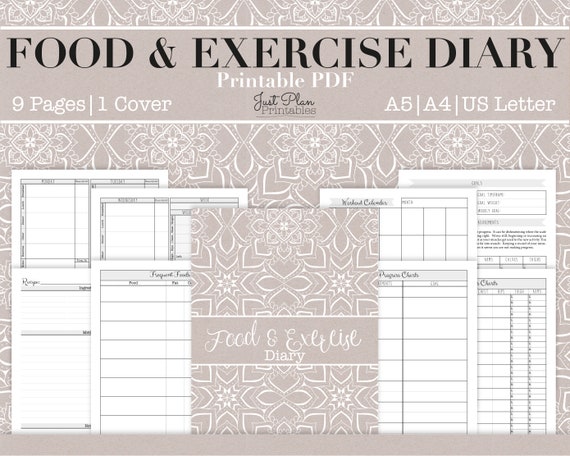 Printable Food and Exercise Diary Planner Slimming Diet | Etsy