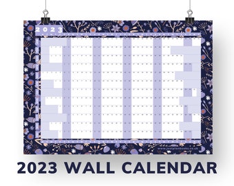 Extra Large Wall Calendar 2023 Full Year at a Glance Planner for Families Work Home Folk Art Floral Flowers Design A2 + 24"x18" / 45 x 60 cm