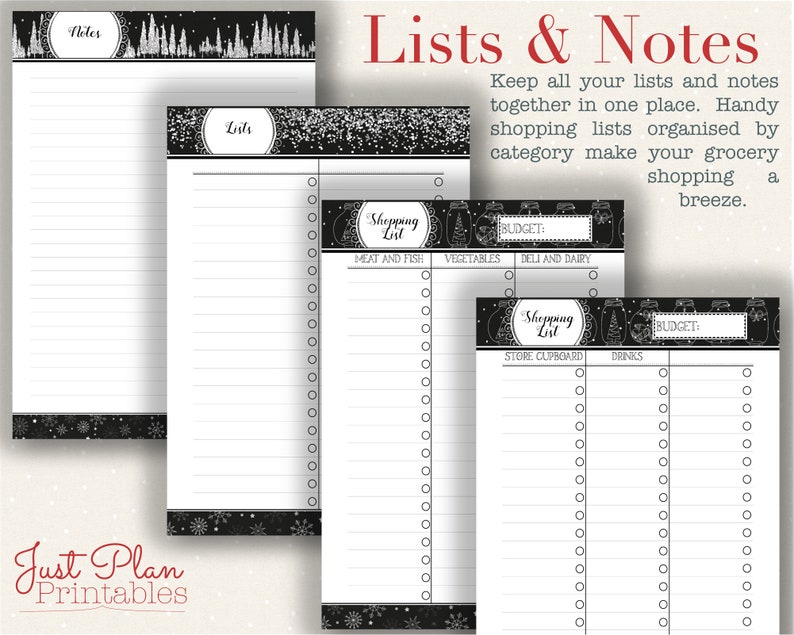 Christmas Planning Printables - Plenty of extra pages for lists and notes to keep track of shopping or to make notes and journal about your Christmas.