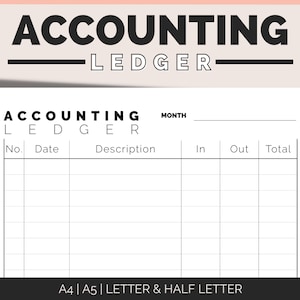 Printable Accounting Ledger Bookkeeping Template for Small Business | Simple Minimalist Expense & Income Tracker | A5, A4, US Half Letter