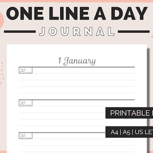 Printable PDF One Line A Day 5 Year Memory Journal | 366 Pages Book to Print A5 / A4 / US Letter | Daily Journalling Diary Instant Download