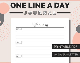 Printable PDF One Line A Day 5 Year Memory Journal | 366 Pages Book to Print A5 / A4 / US Letter | Daily Journalling Diary Instant Download