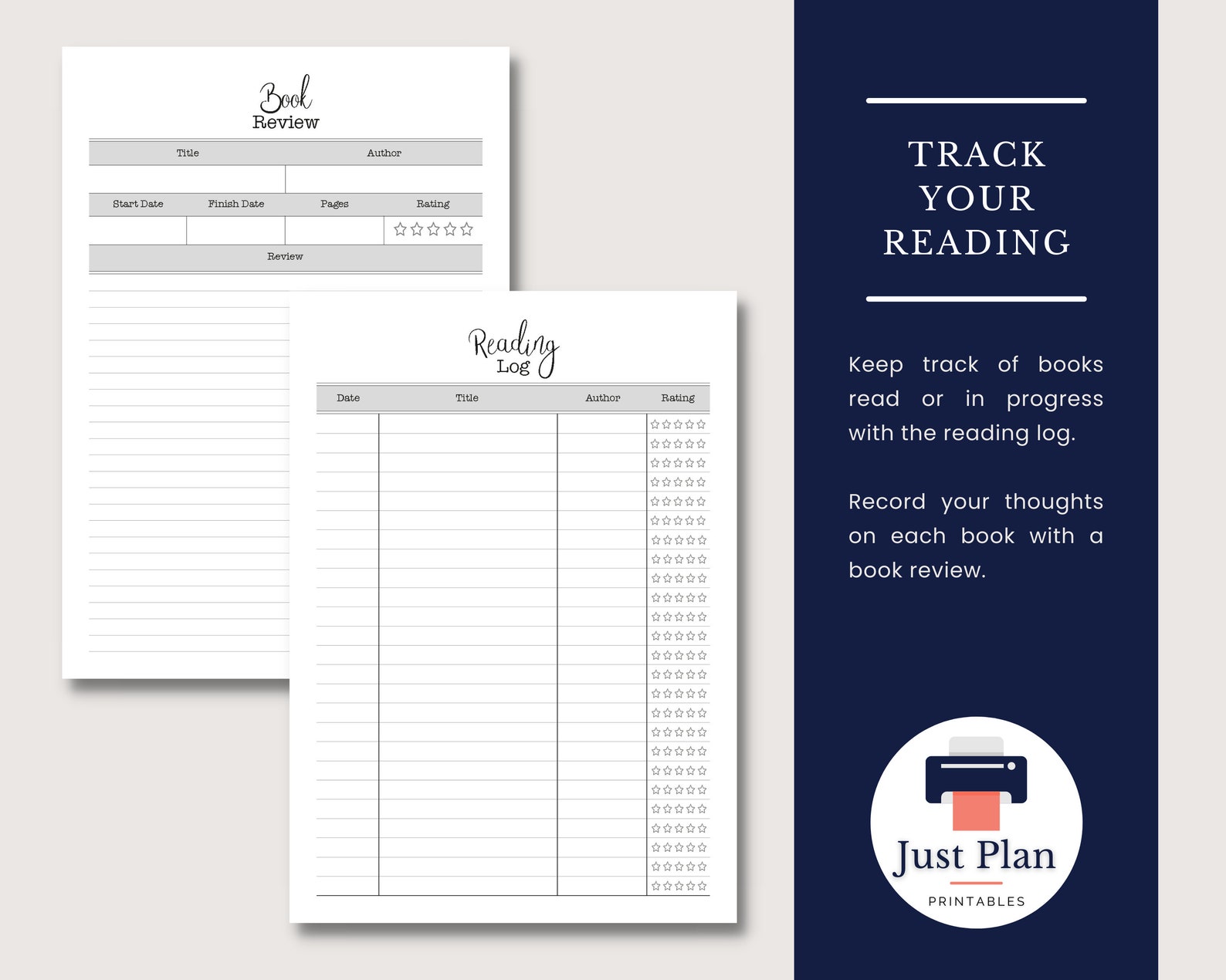 Printable PDF Reading Log Journal Planner Plan Track & - Etsy