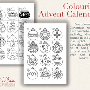 Christmas Planning Printables - A colouring advent calendar is a great way to de-stress and relax over the festive period. These little Christmas colouring baubles are a fun and unique way to countdown to Christmas.