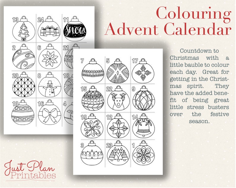 Christmas Planning Printables - A colouring advent calendar is a great way to de-stress and relax over the festive period. These little Christmas colouring baubles are a fun and unique way to countdown to Christmas.