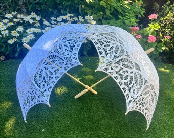 Handmade Detailed Full Cotton Victorian Lace Umbrella Parasol Gift or Decoration, Wedding Gift, Various Colors