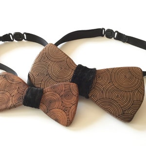 Father&Son" wooden bowtie set / Made of solid walnut wood / With laser engraved circles pattern image 5