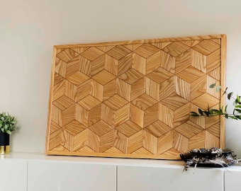Cuadro de pared de madera con cubos geométricos / Efecto visual / Una decoración de pared natural y excepcional para tu fantástico hogar