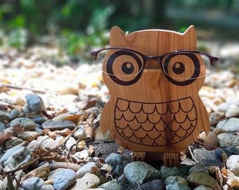 Owl child glasses holder / Wooden eyeglasses stand / Cherry wood