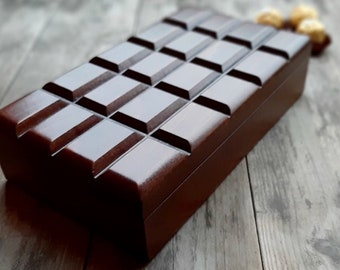Caja de barra de chocolate de madera de haya / caja de madera / No sólo para dulces / producto de diseño / regalo divertido / especialmente para los amantes del chocolate y los dulces