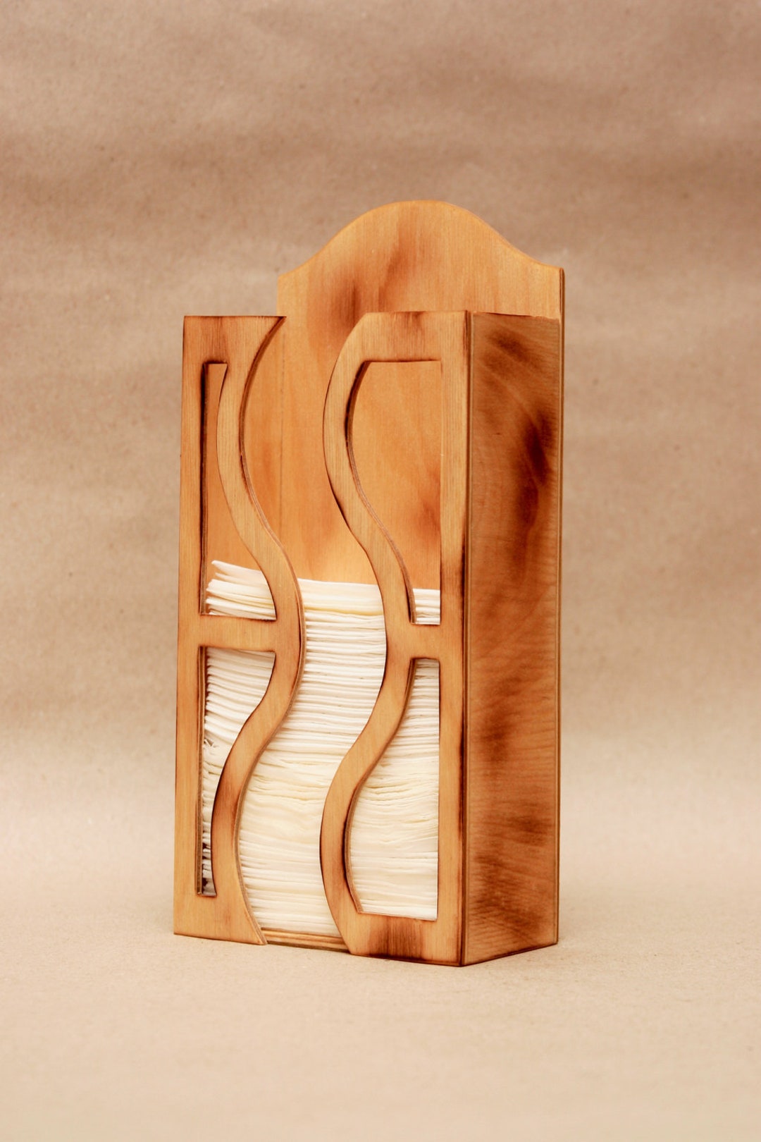 Wooden Handkerchief Holder / Wavy Patterned / for Shelf or for Etsy UK