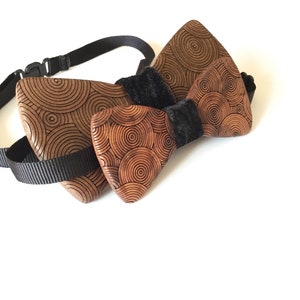 Father&Son" wooden bowtie set / Made of solid walnut wood / With laser engraved circles pattern image 3
