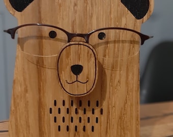 Berenbrilhouder / Houten brillenstandaard / Eikenhout / Berenbrilstandaard van eikenhout / Grappig cadeau voor brildragers