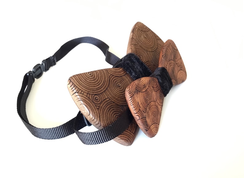 Father&Son" wooden bowtie set / Made of solid walnut wood / With laser engraved circles pattern image 7