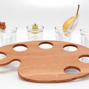 Wooden schnaps/spirit serving palette / For six schnaps glasses / Make it personalized with laser engraving