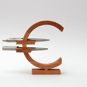 Wooden euro pen stand / Solid beech pen holder / Pen holder for desk