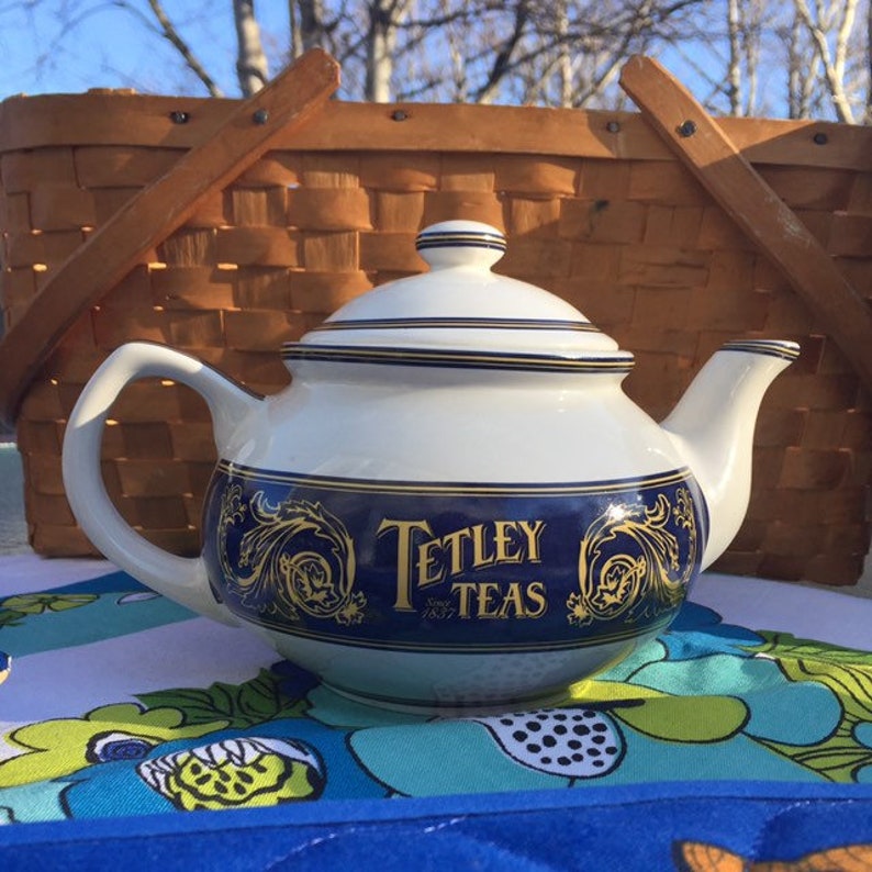 Tetley Navy blue and gold collectable teapot. Limited edition Etsy