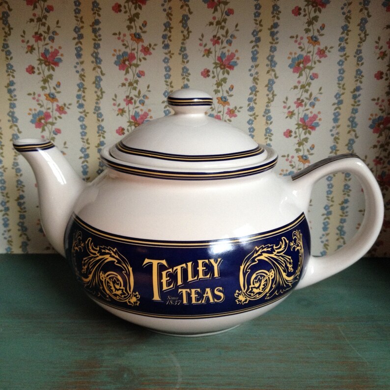 Tetley Navy blue and gold collectable teapot. Limited edition Etsy
