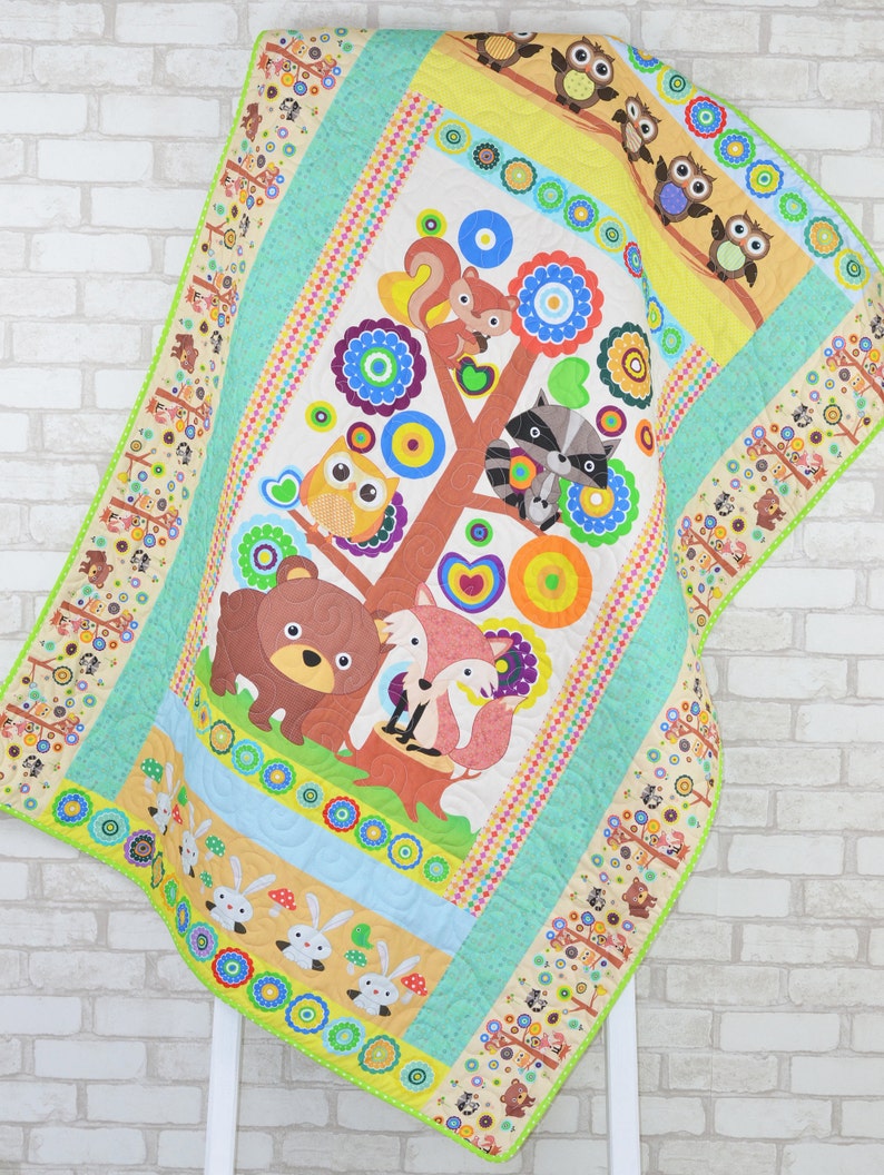 Forest Crib Blanket Fox Crib Quilt Handmade Bear Crib Quilt Etsy