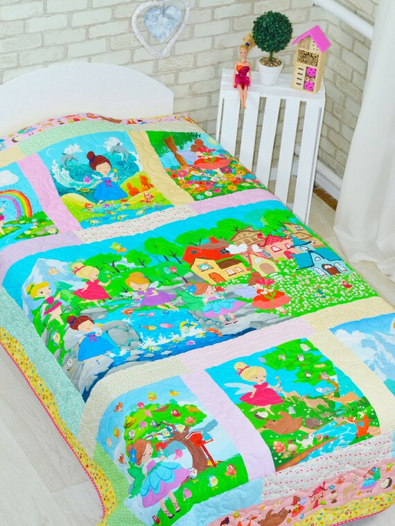 Fairies Blanket Organic Twin Quilt Handmade Coverlet Girl Etsy