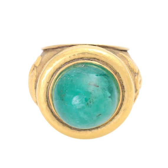 Emerald Ring, 14KT Solid Gold Ring, Emerald Caboch
