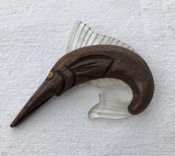 Large 1940s Carved Lucite and Wood Sailfish Swordf