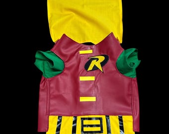 Pettirosso in pelle fatto a mano con mantello, vestito per animali domestici