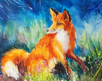 Red Fox Painting Original Animal Watercolor Art Beach House Artwork