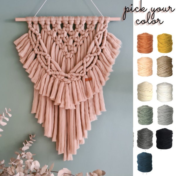 Macramé wall hanger XL Merino wool - choose your color - sliver wool wall hanging - unique wall decoration - eyecatcher - wallhanger wool