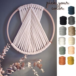 various colors wool hoop macrame hanger 60 cm - round wall decoration - large wall circle - eyecatcher for the wall - sliver wool macramé