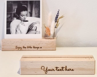Personalized card and dried flower holder 15 cm. - medium holder for cards with your own text - photo and card display with your name, date