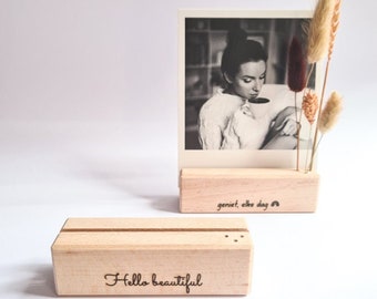 Personalized card and dried flower holder 10 cm - costum holder for cards - photo and card display personalized with your text, name, date